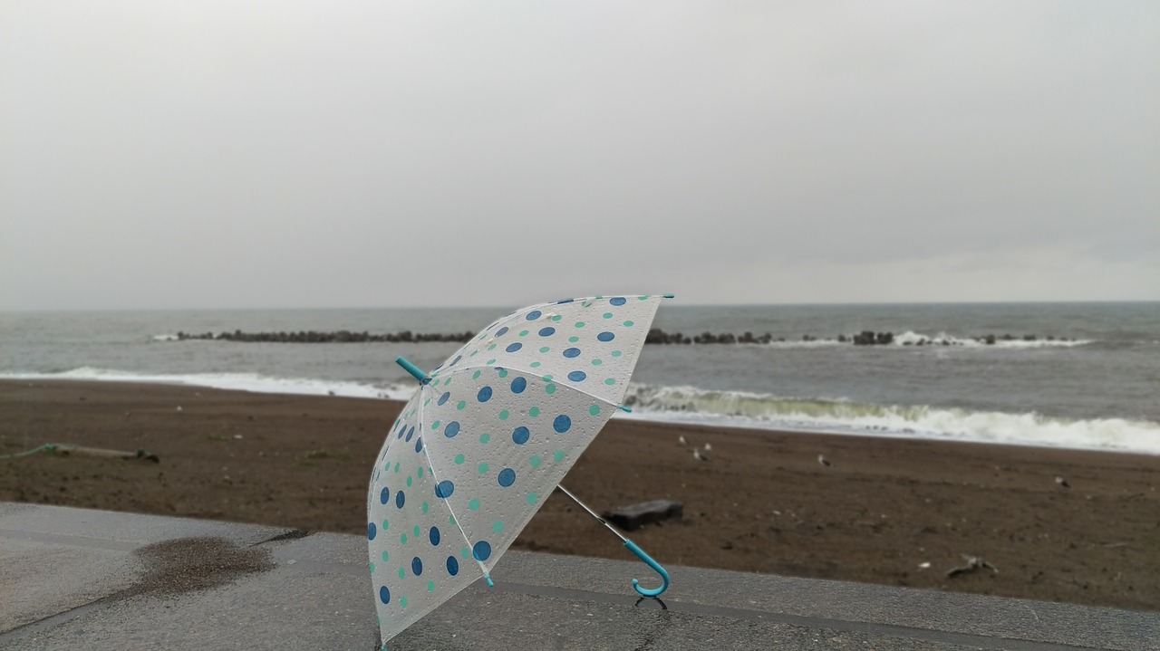 rain umbrella beach free photo