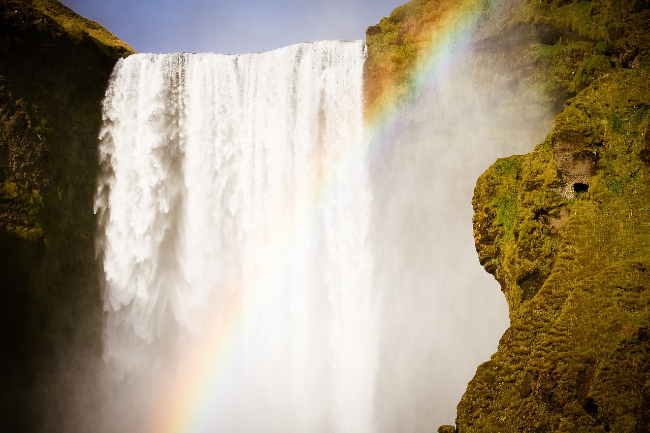 rainbow waterfall iceland free photo