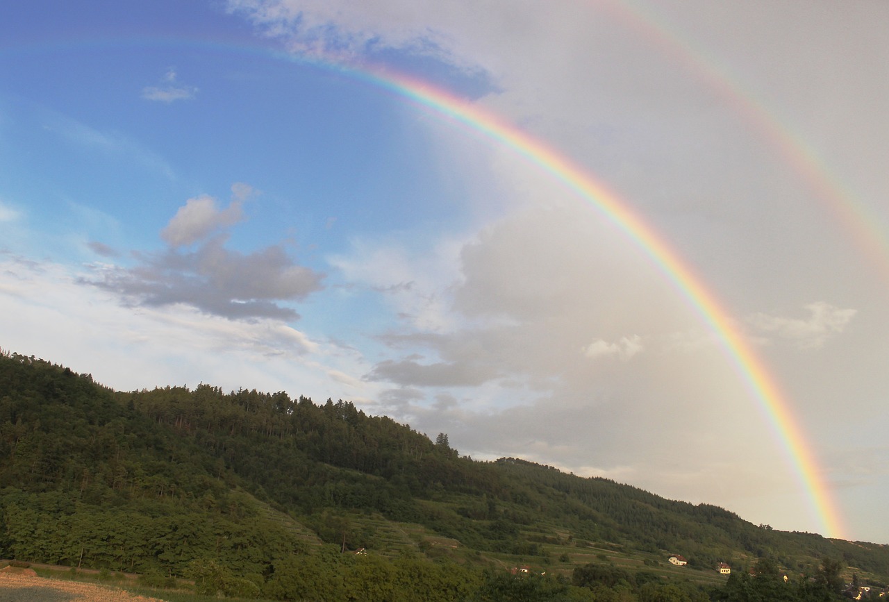 rainbow fog cloudless sky free photo