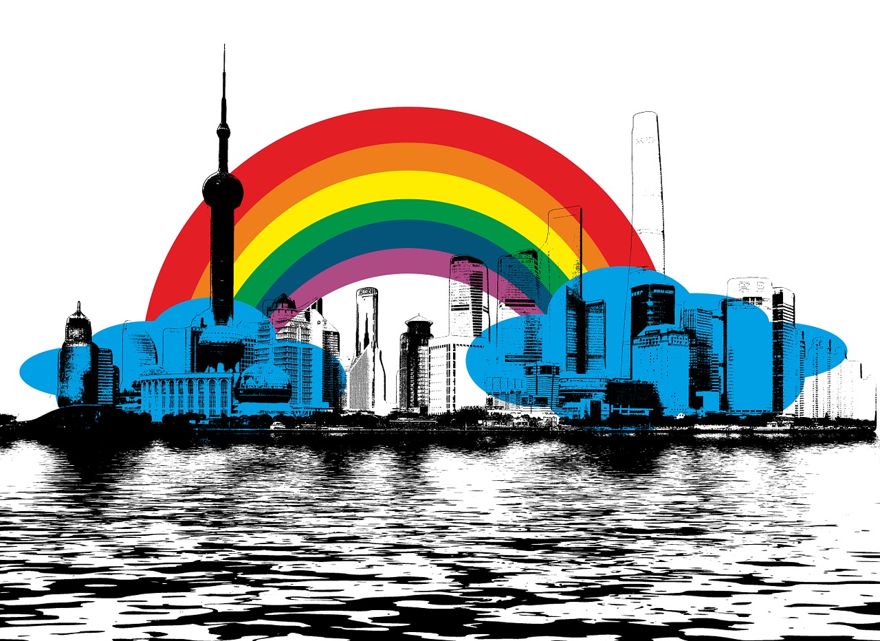 rainbow skyline city free photo