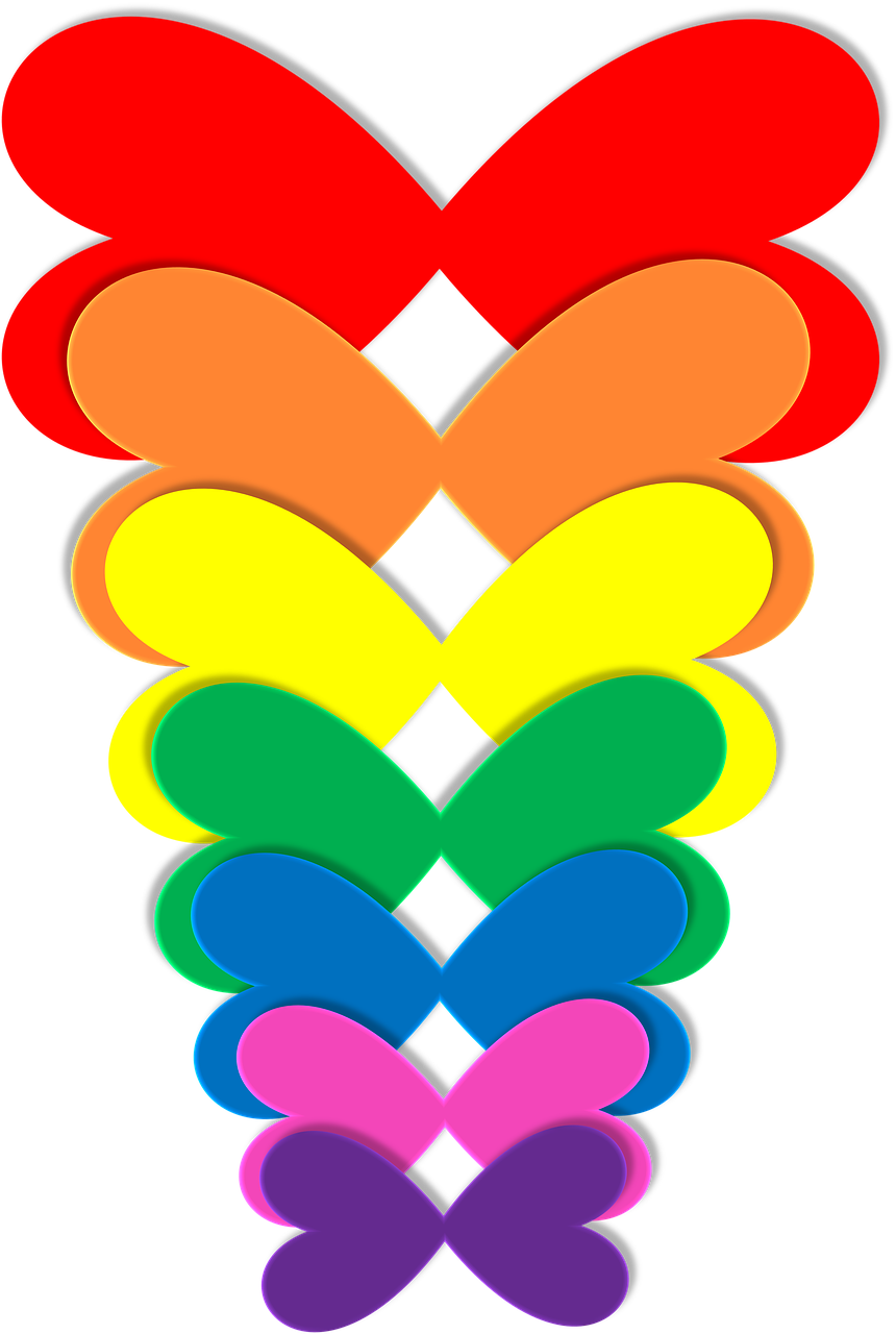 rainbow hearts butterflies free photo