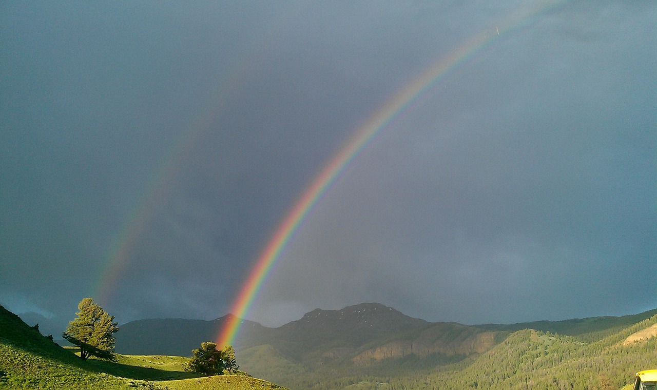 rainbow double rainbow yellowstone free photo