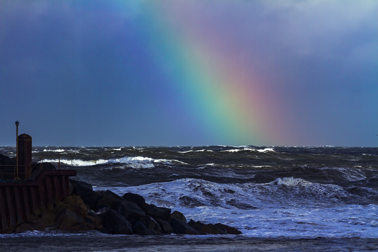 rainbow seascape sky free photo