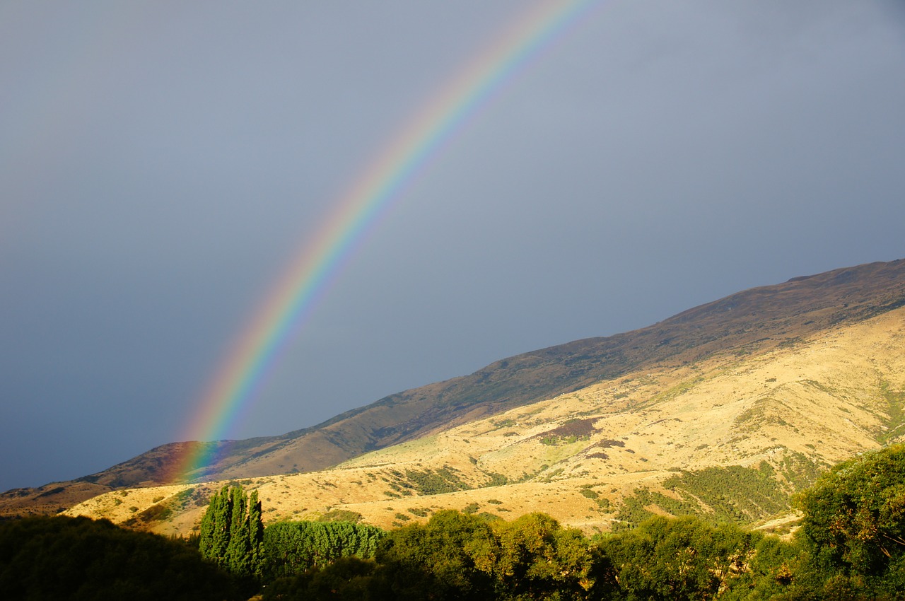 rainbow new zealand hill free photo