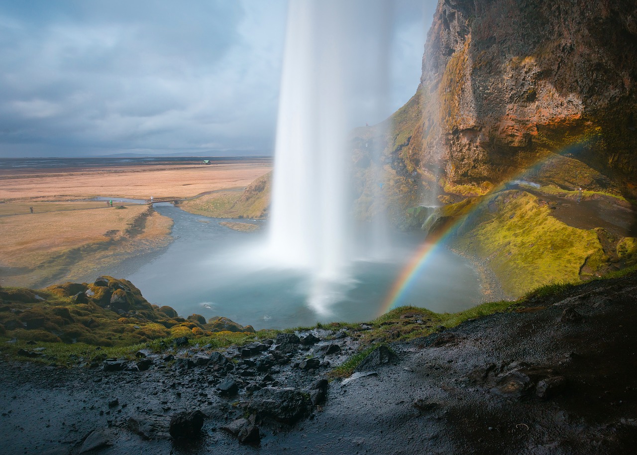 rainbow waterfalls rocks free photo