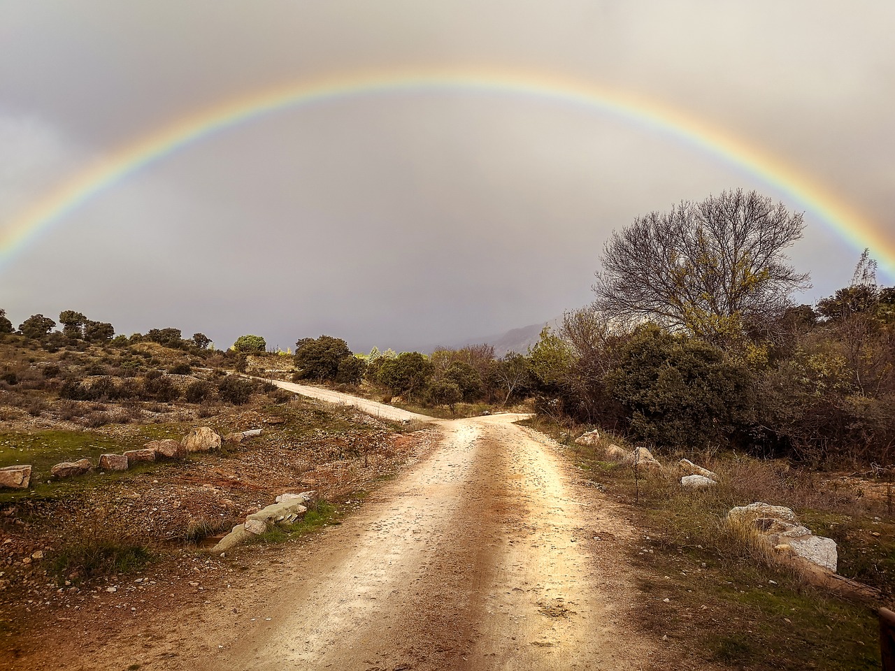 rainbow  path  horizon free photo