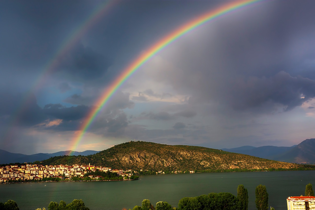 rainbow  kastoria  lake free photo