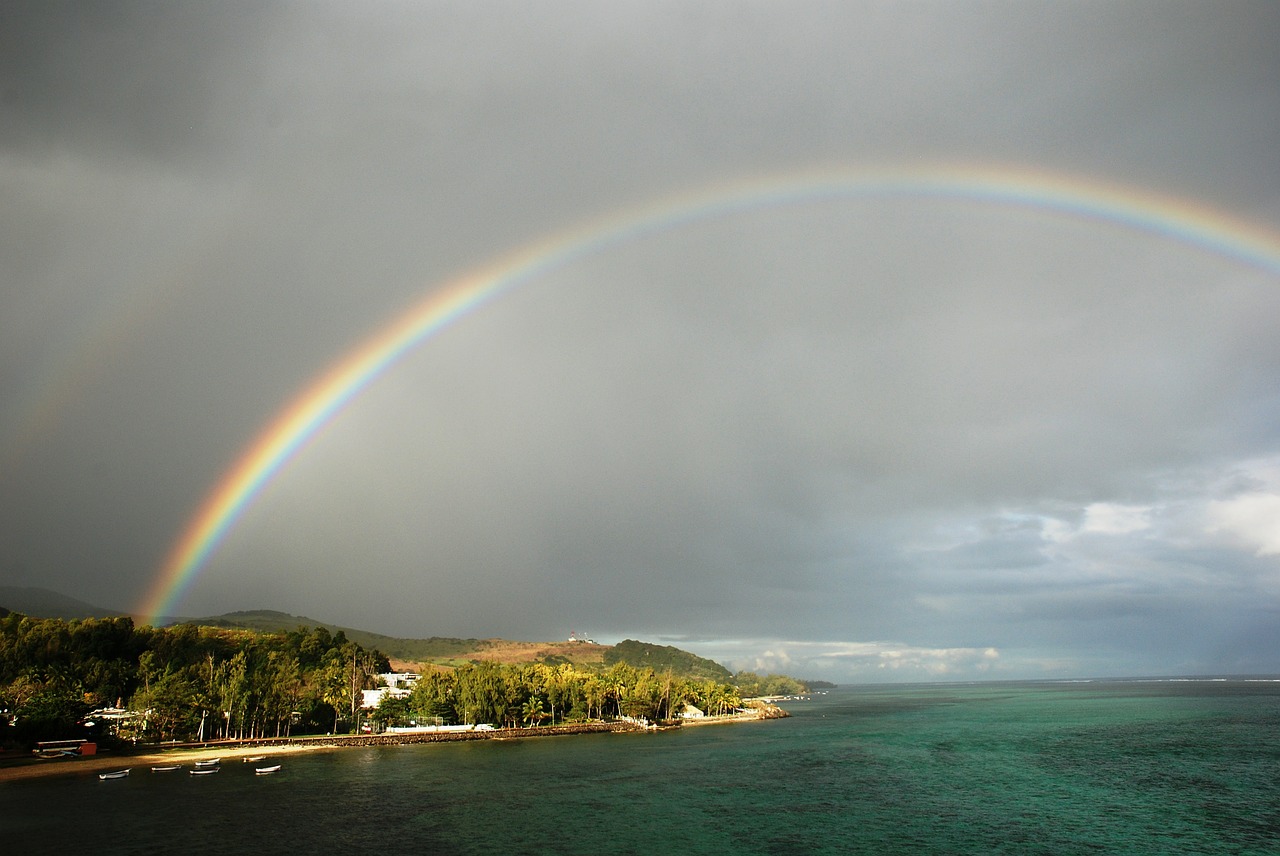 rainbow weather sea free photo