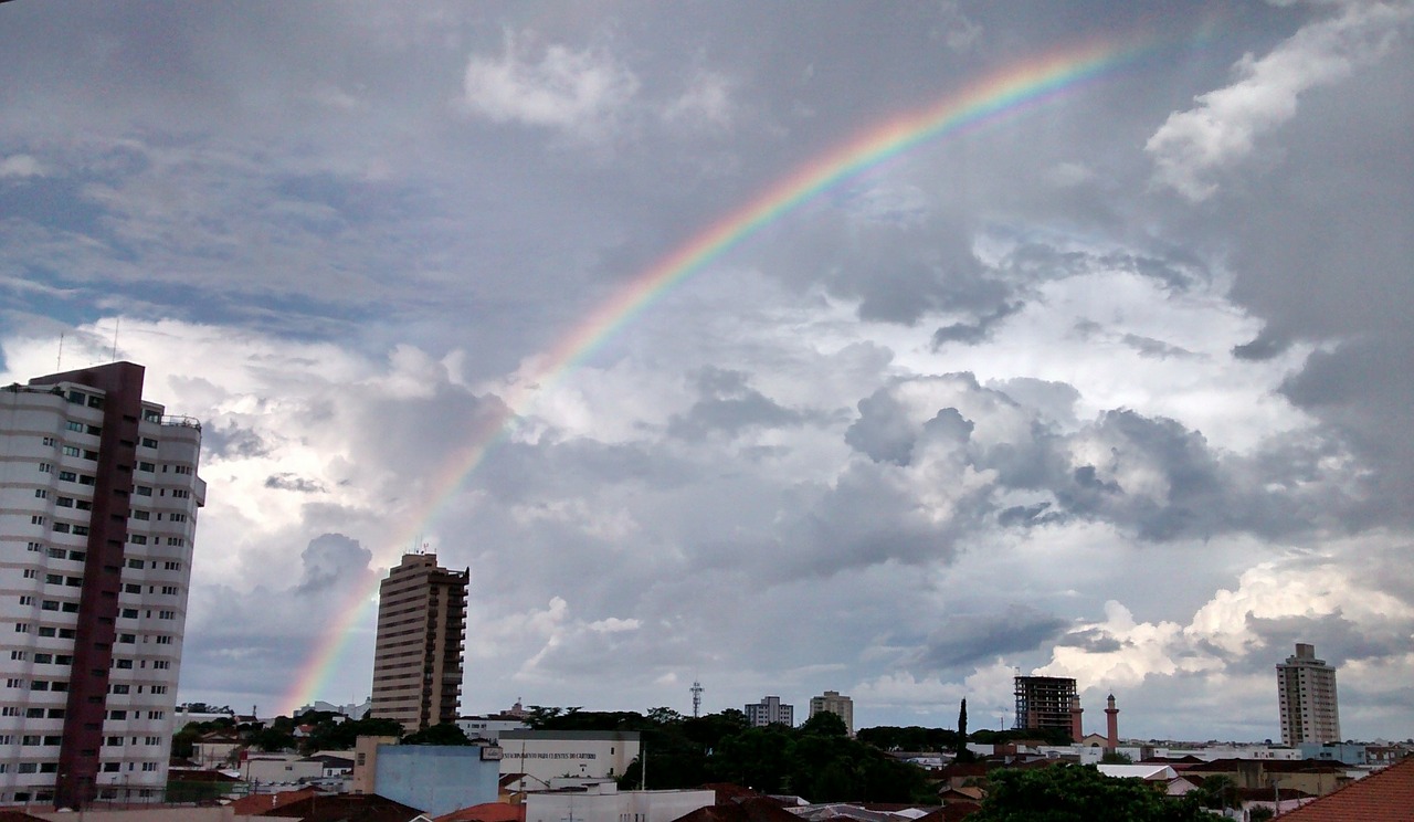 rainbow landscape buildings free photo