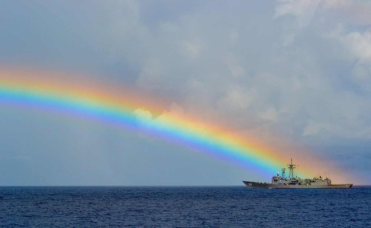 rainbow sea ship free photo