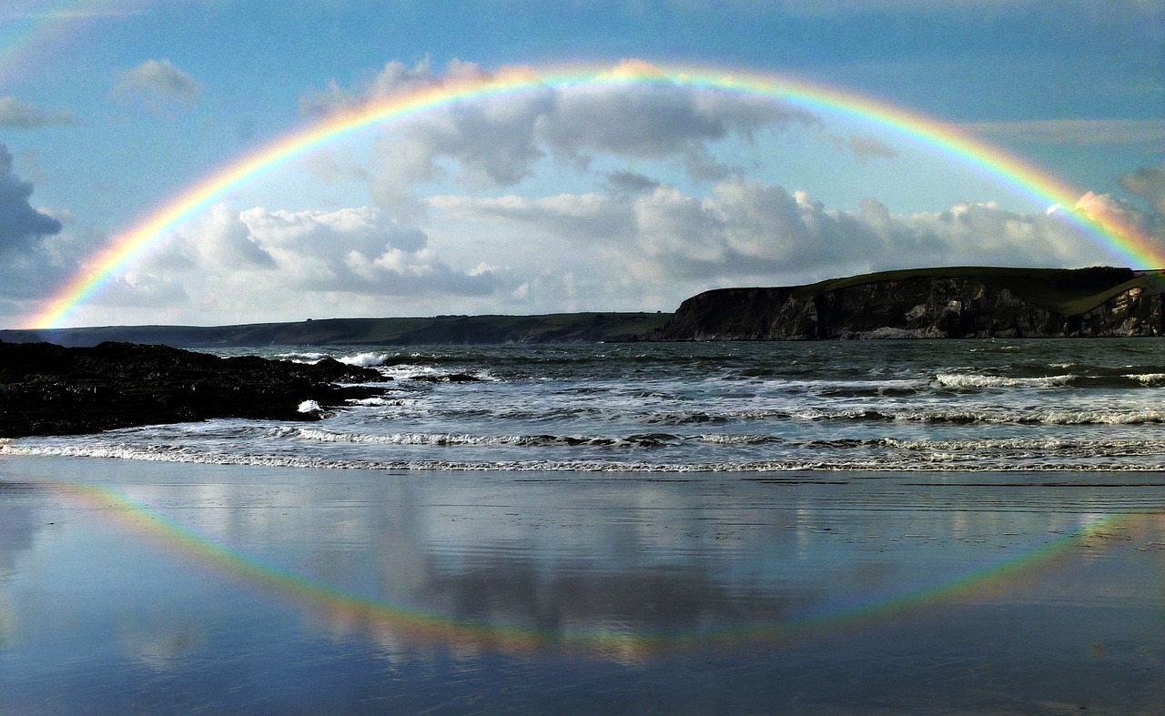 rainbow seaside coast free photo