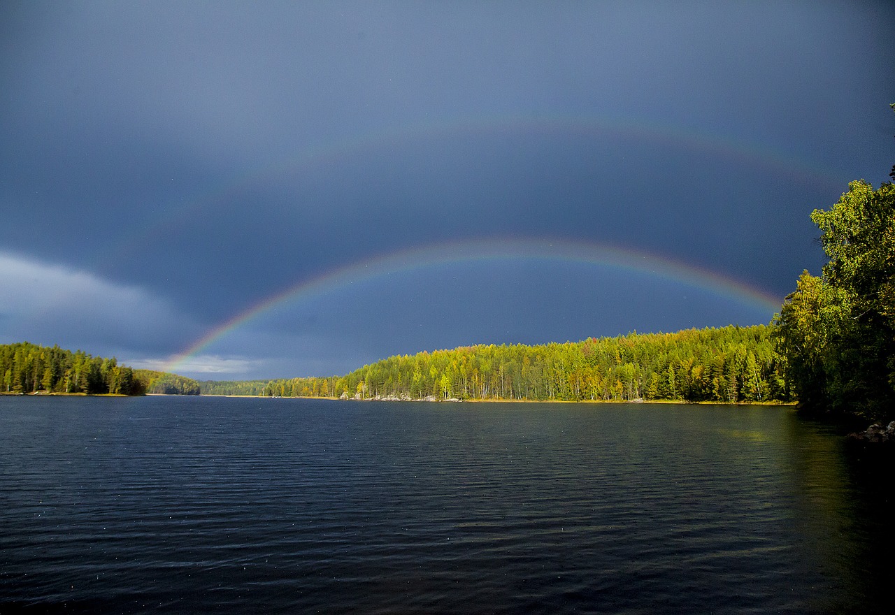 rainbow rain lake free photo