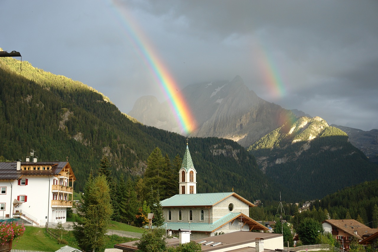 rainbow church mountain free photo