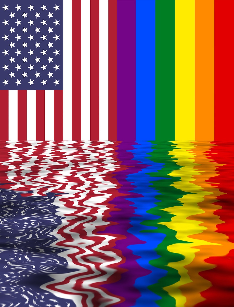 rainbow flag usa and lgbt two flags together free photo