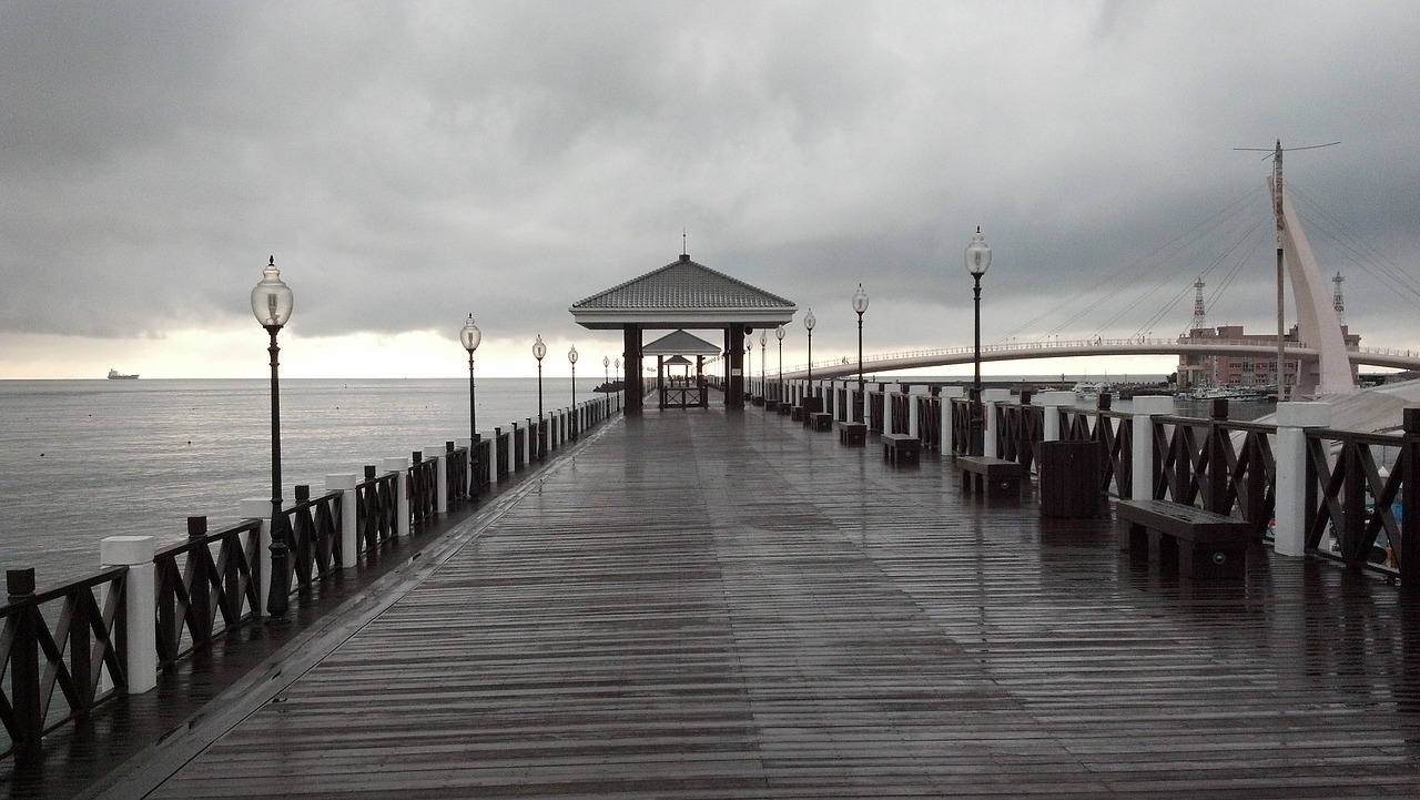 rainy day pier ocean free photo