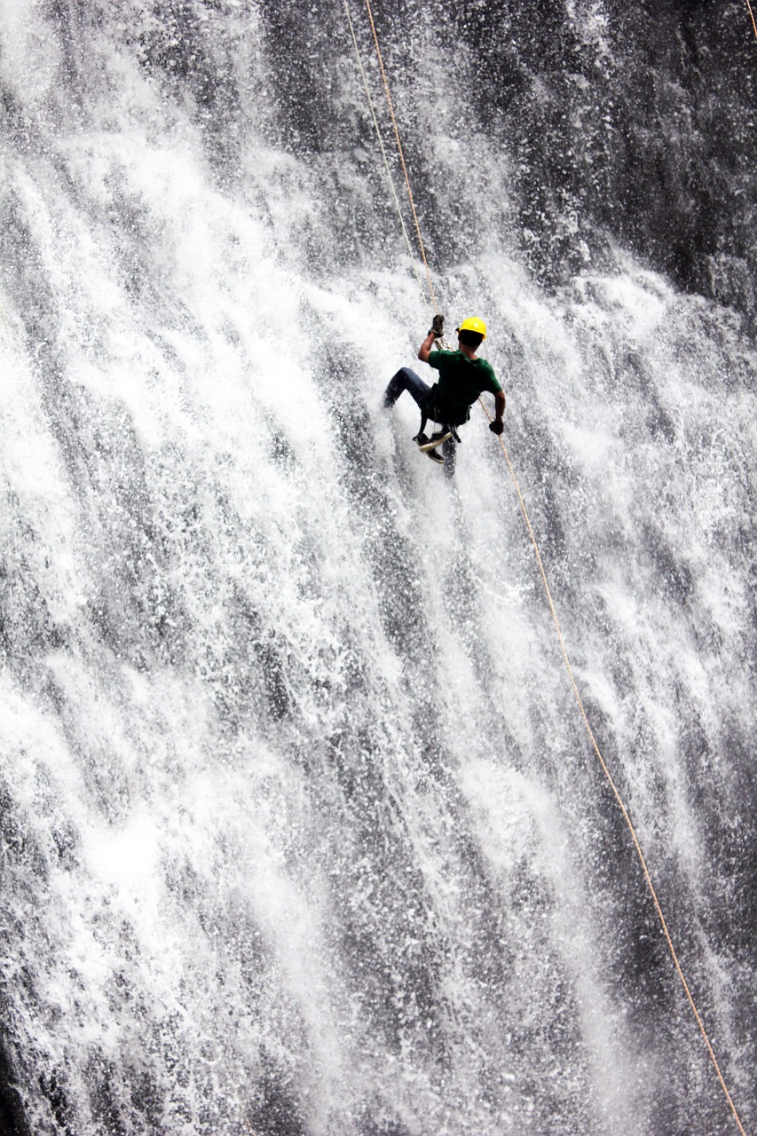rappelling waterfall adventure free photo