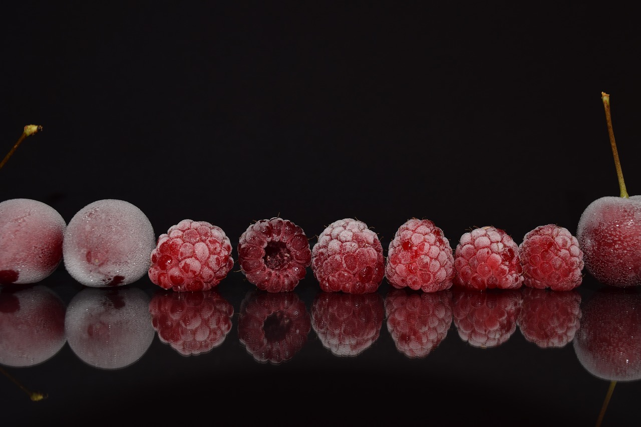 raspberries cherries close free photo