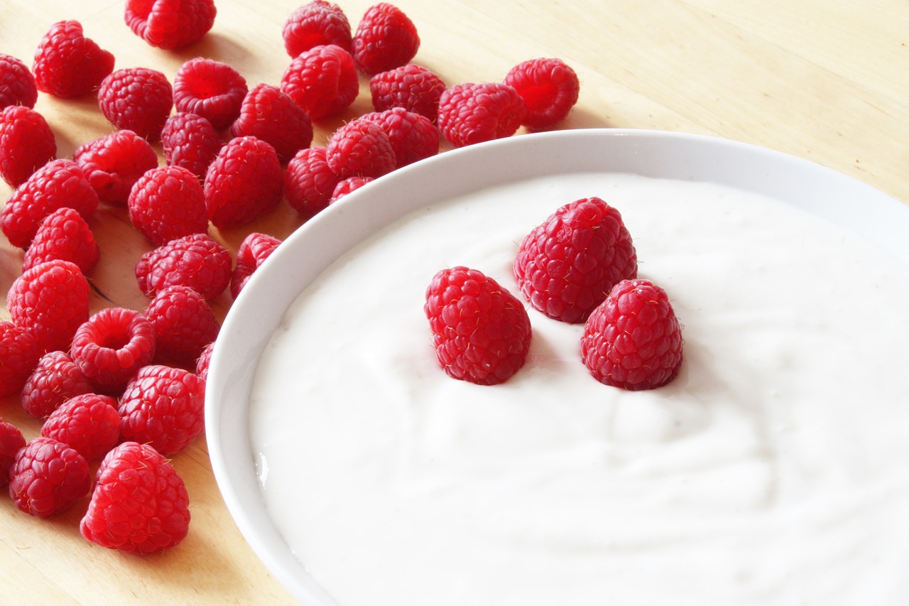 raspberries yogurt nature free photo