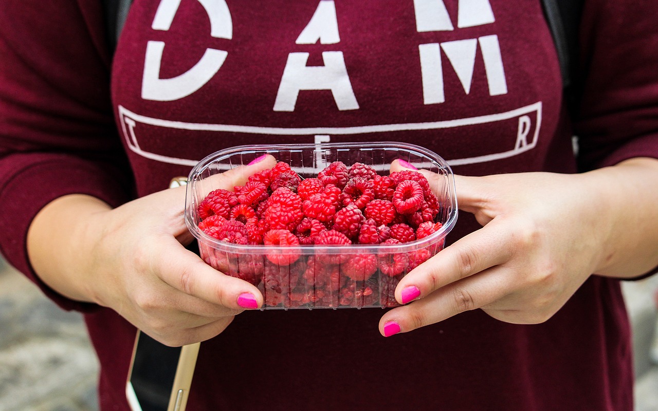 raspberries fruits container free photo