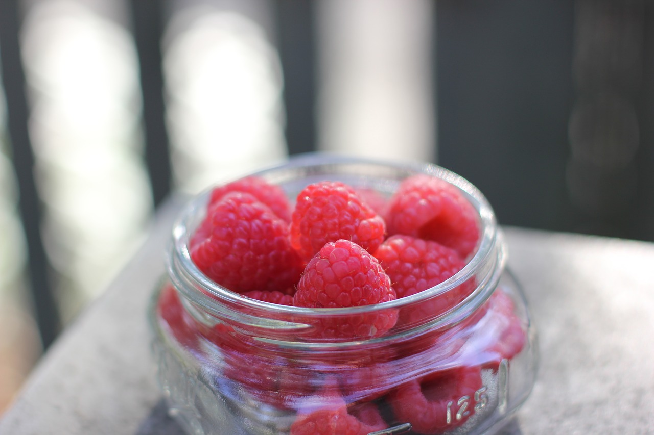 raspberries  glass jar  food free photo