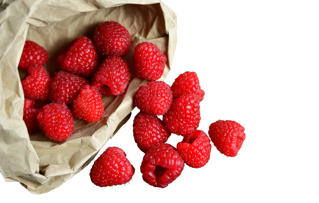 raspberries in the bag  isolated  fruit free photo