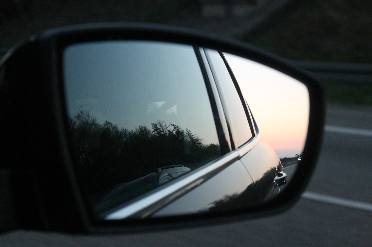 rear mirror sunset auto free photo