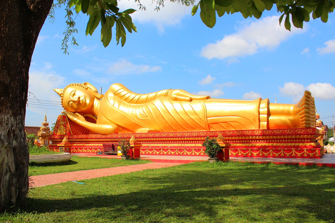 reclining buddha laos temple free photo