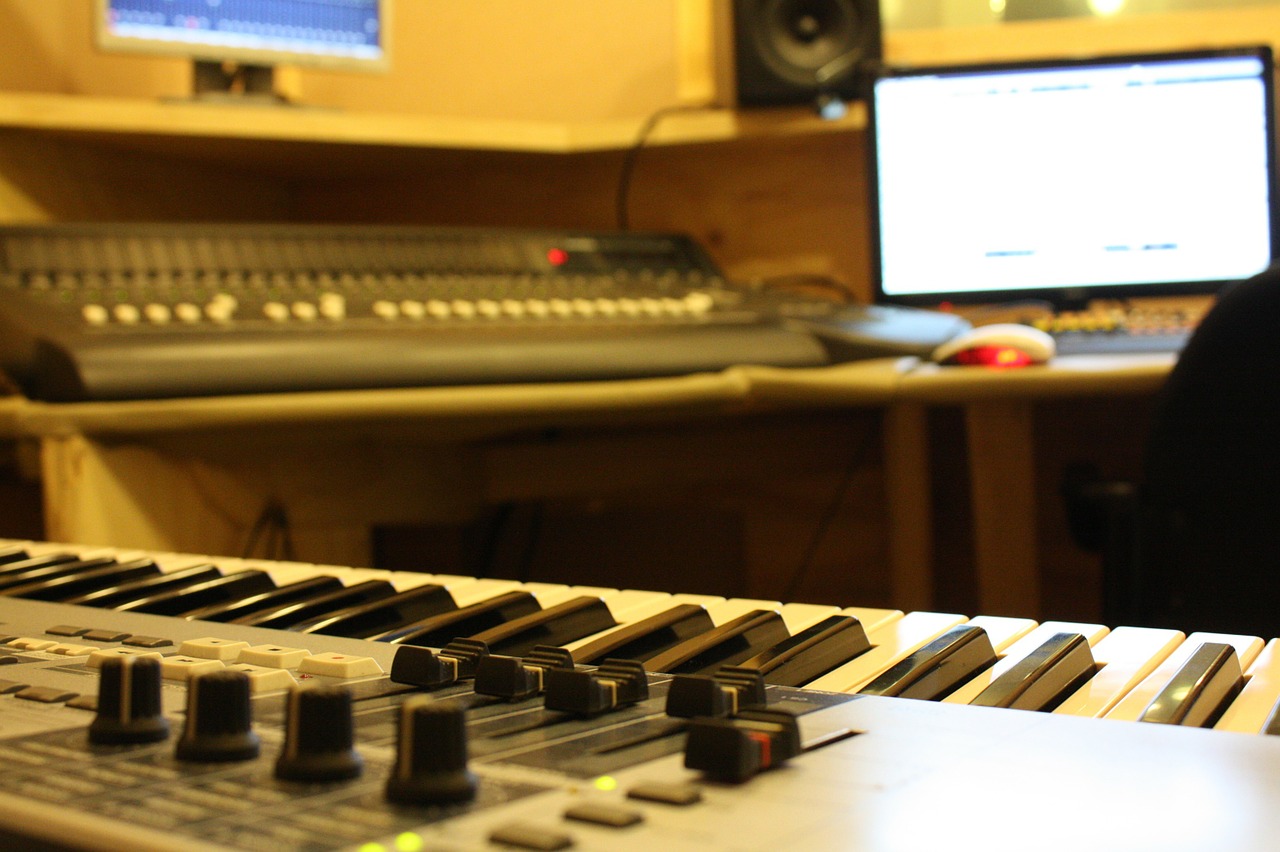 recording studio piano monitor free photo