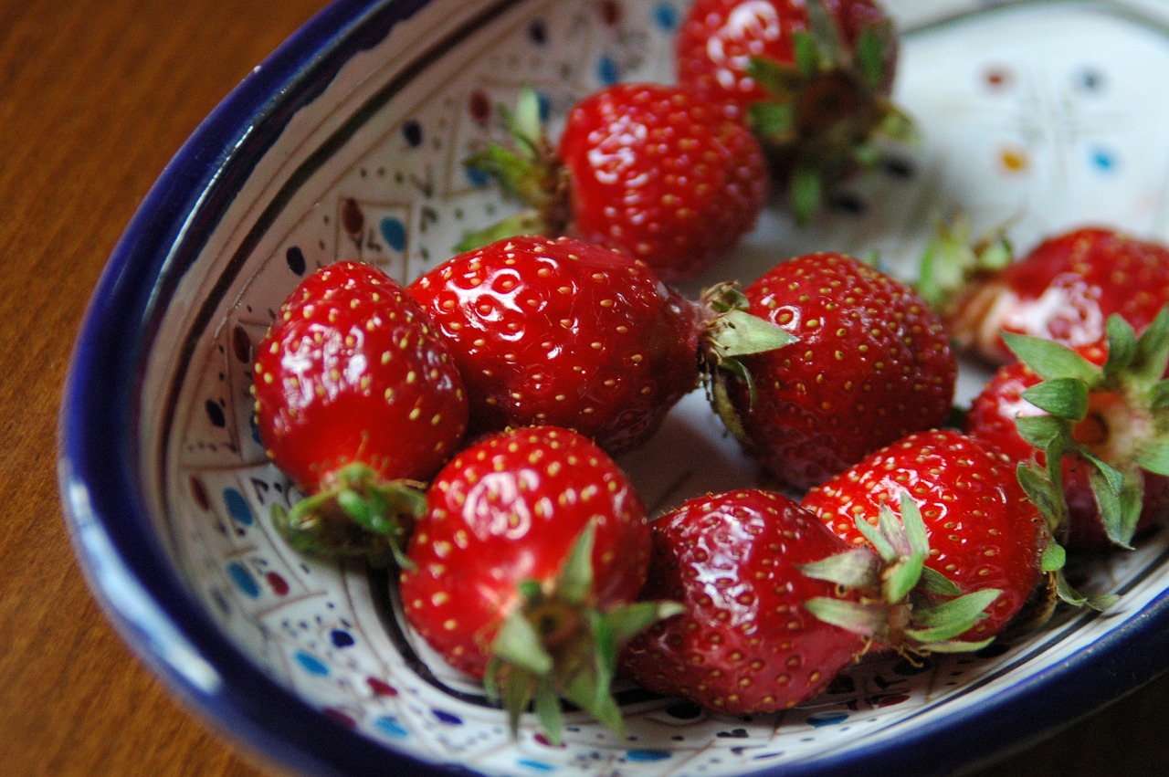 red strawberry bowl free photo