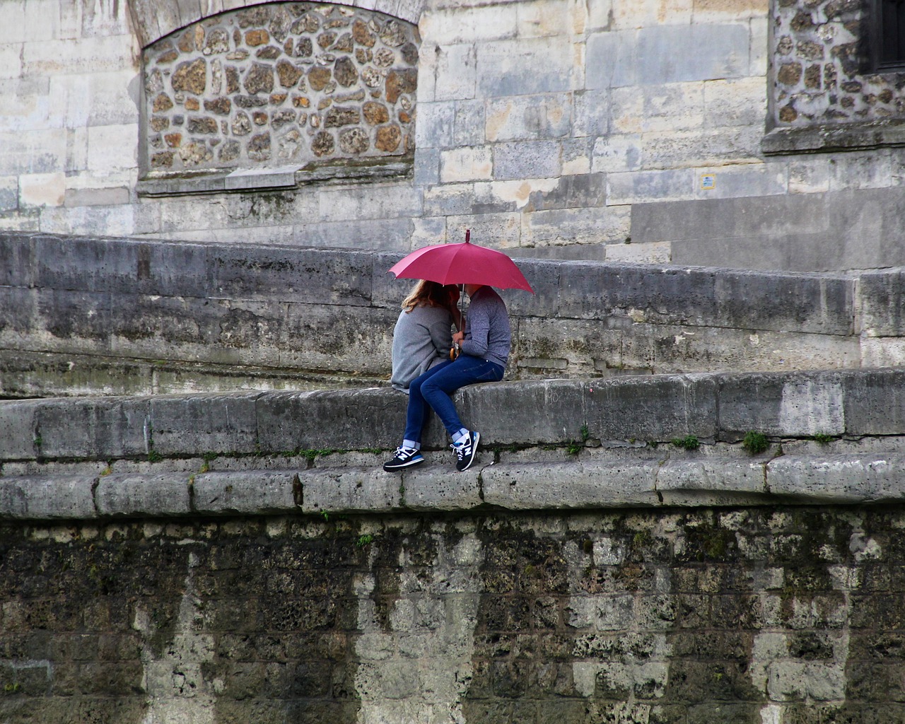 red umbrella paris free photo