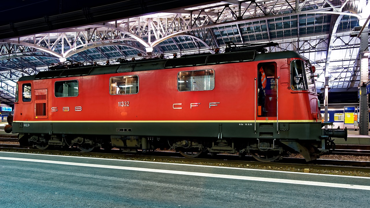 red locomotive railway station free photo