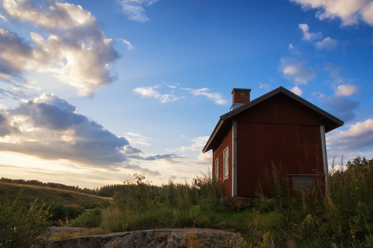 red hut evening free photo