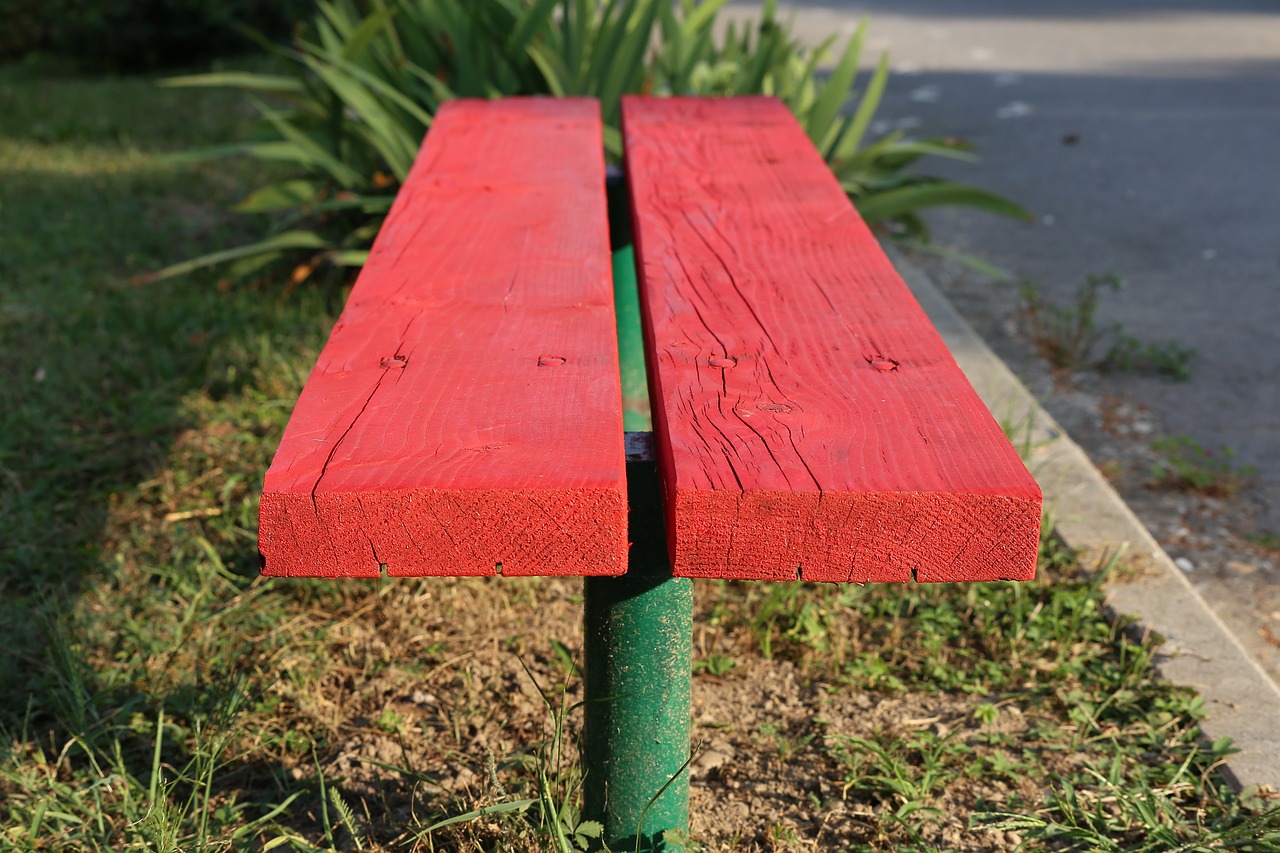 red bench  park  green free photo