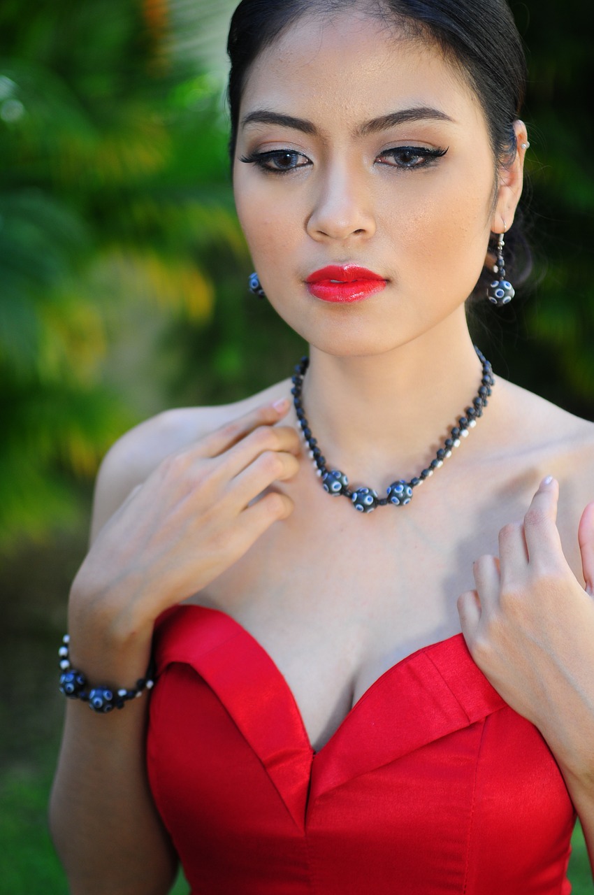 red dress necklace lady free photo