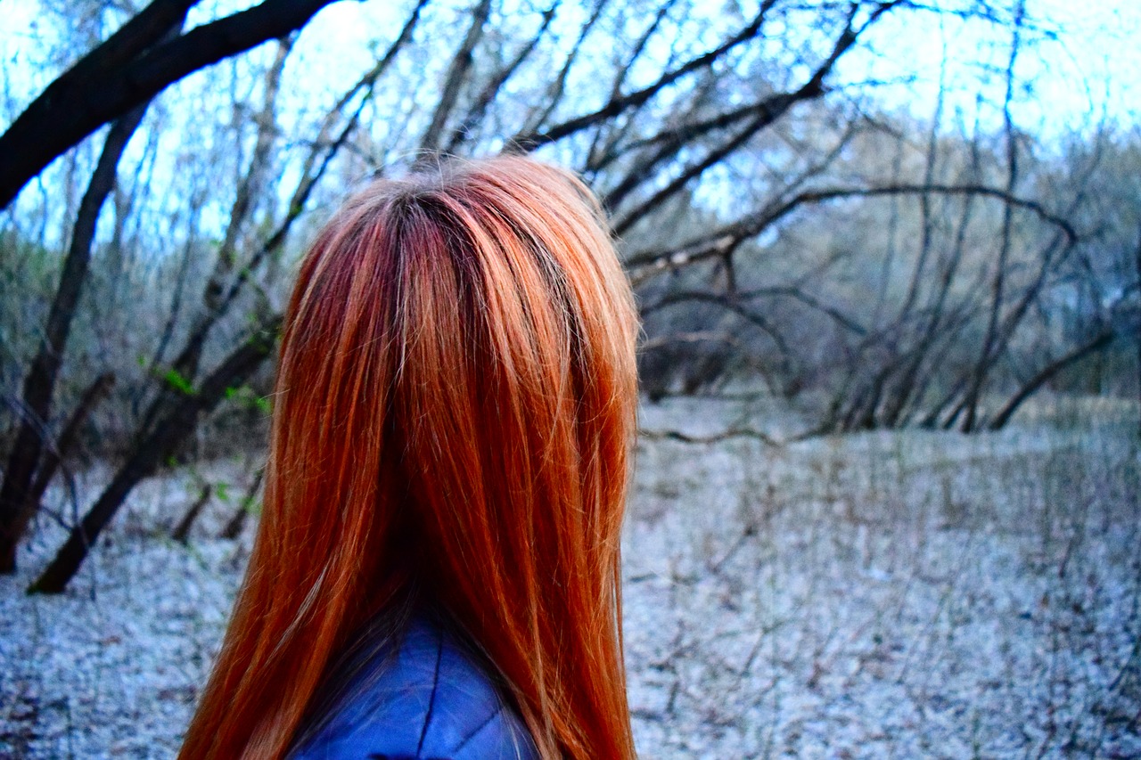 red hair woman park free photo