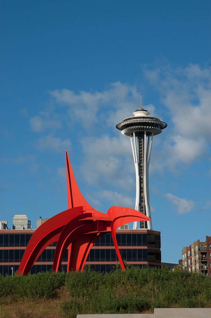 eagle red sculpture space needle free photo
