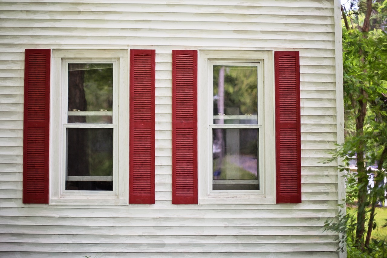 red shutters white house wooden free photo