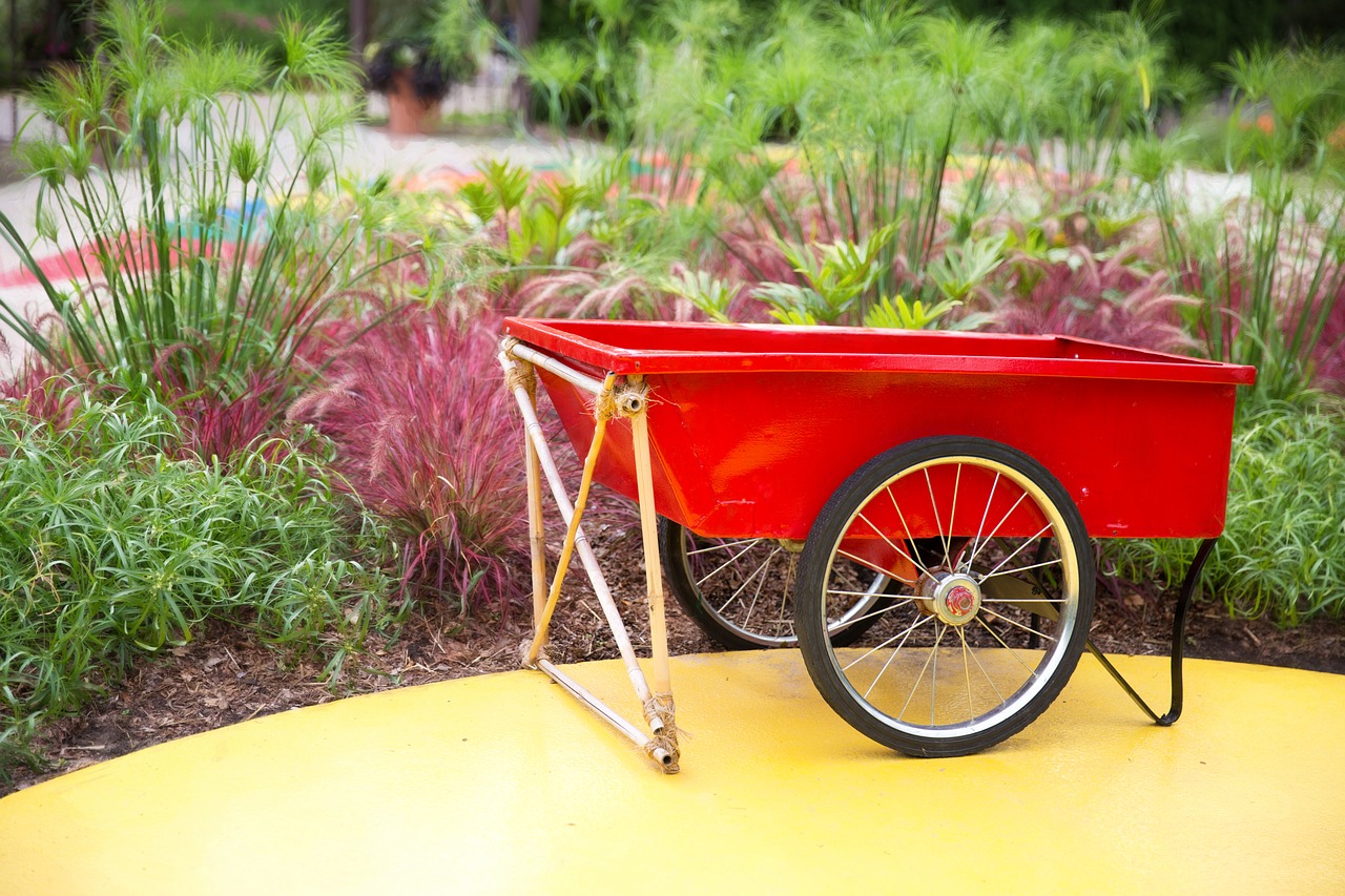 red wheel barrow wheelbarrow gardening free photo