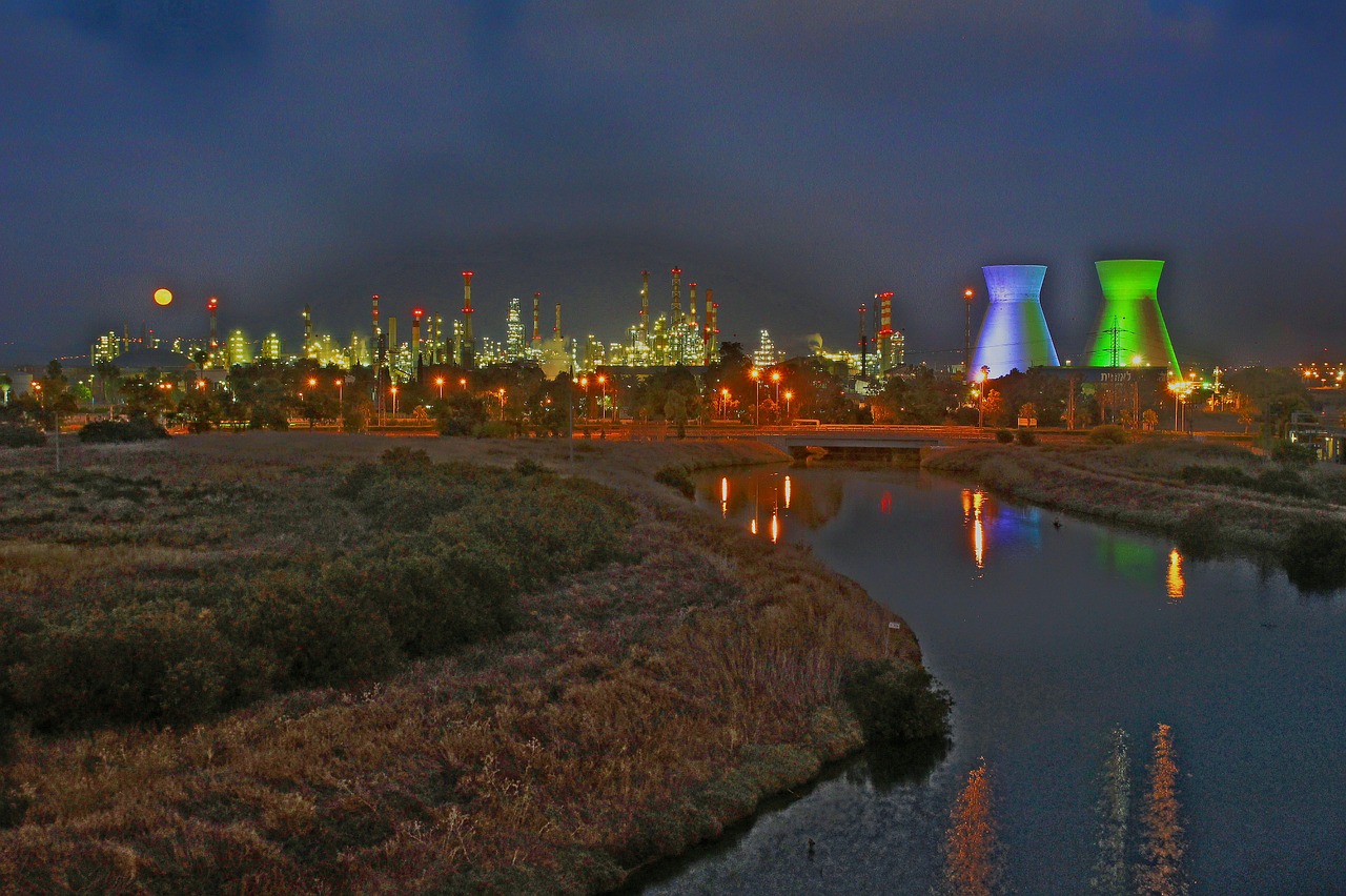 refineries haifa israel night free photo