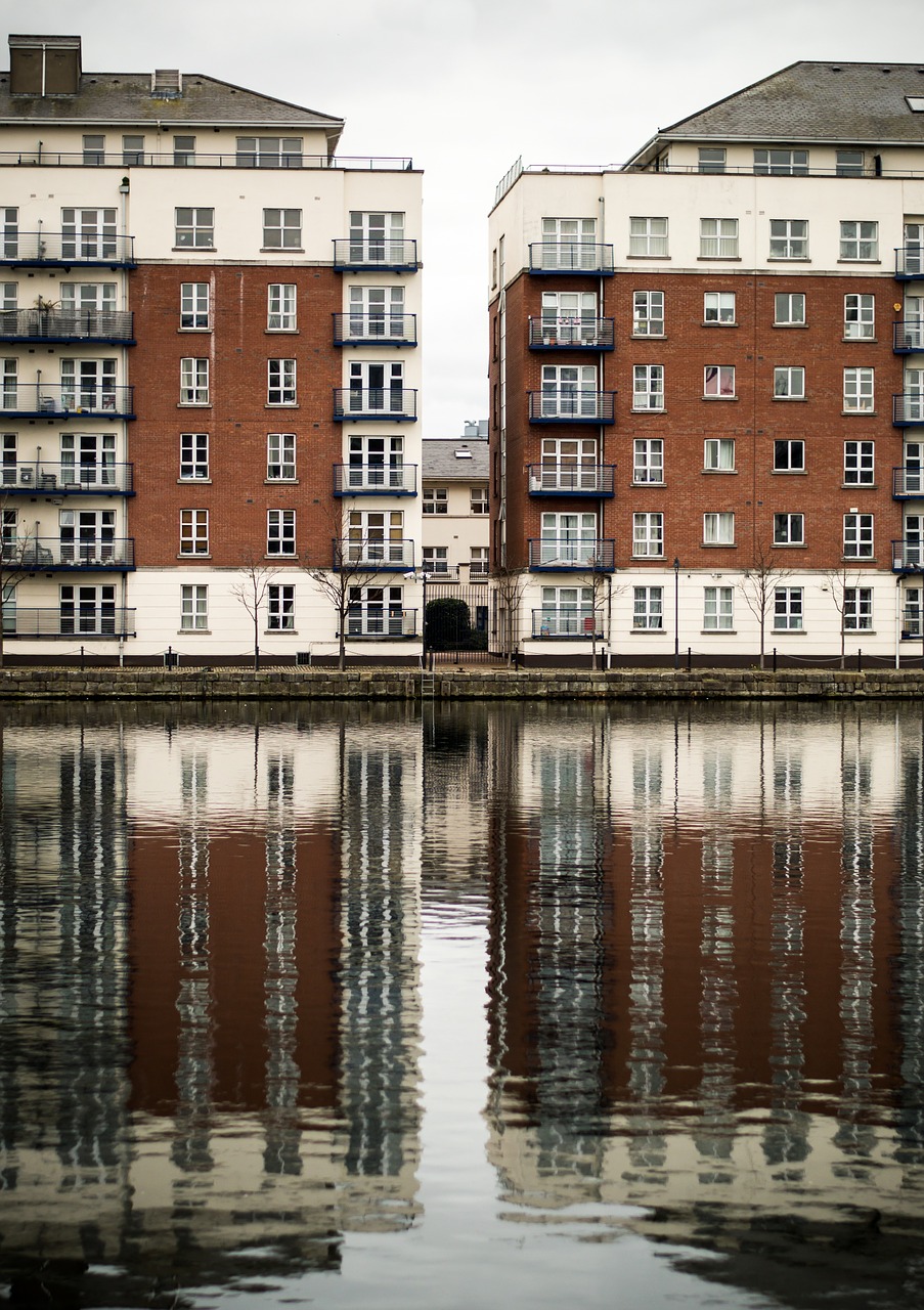 reflection blocks buildings free photo