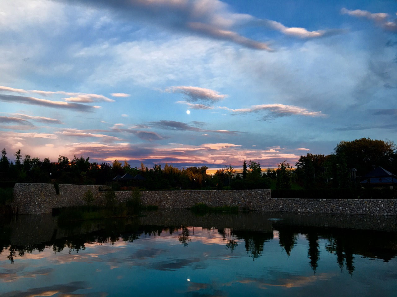 reflection pond sundown free photo