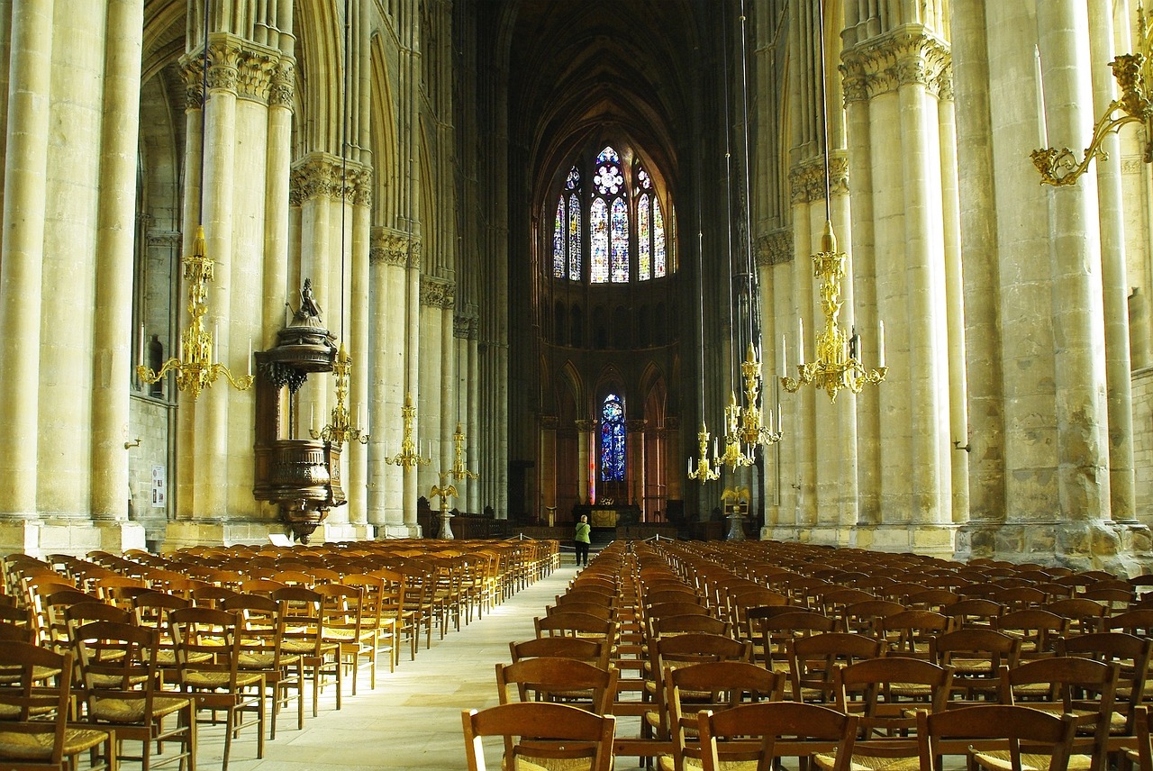 reims cathedral nave pillars free photo