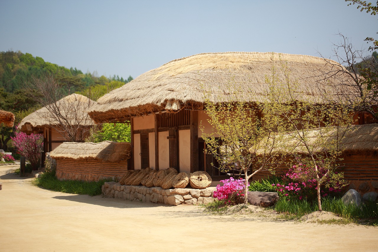 republic of korea  traditional  thatch roofed hose free photo