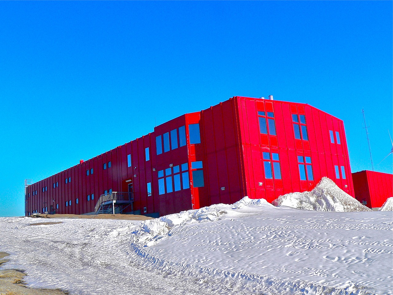 research station red building free photo