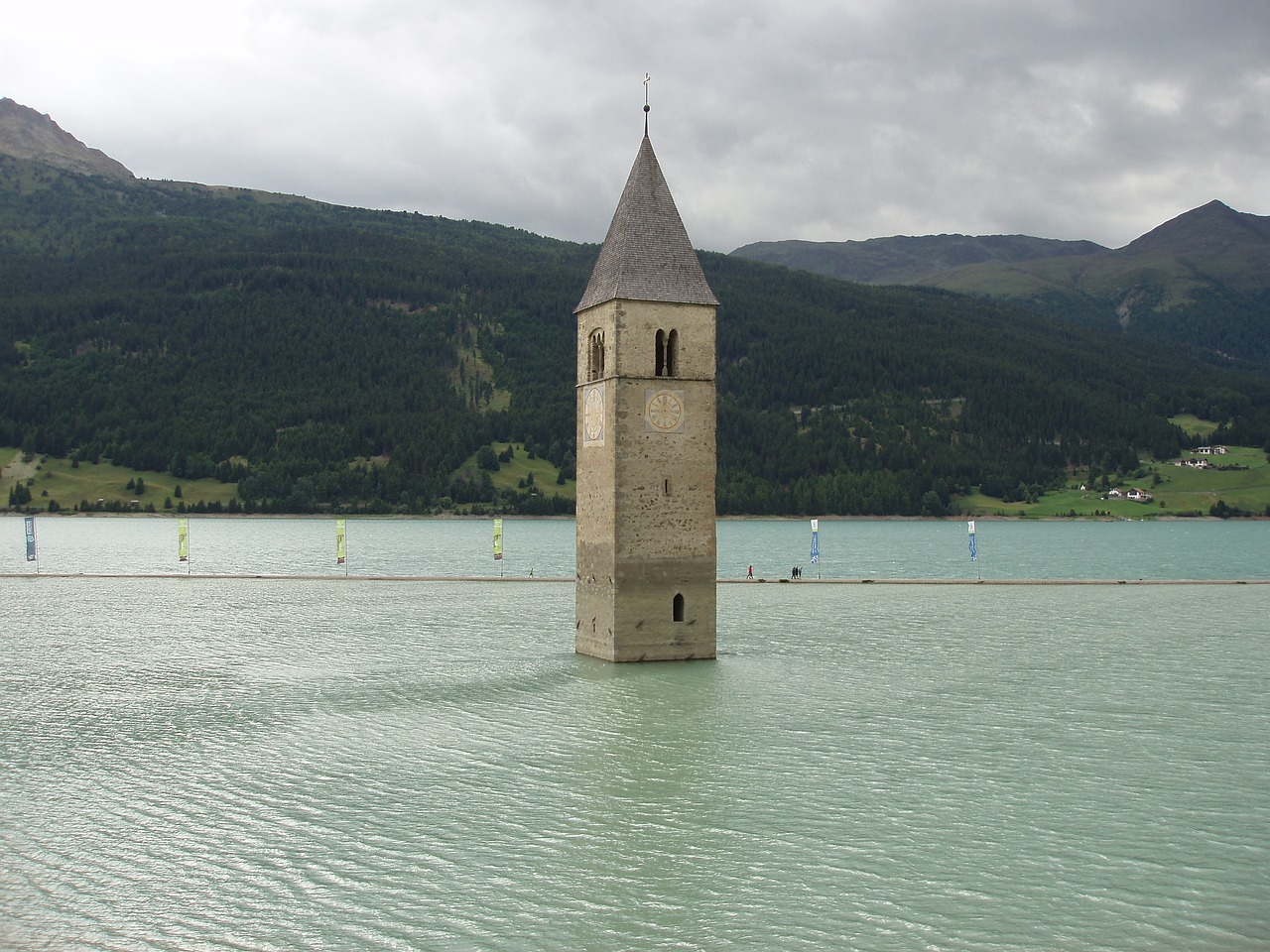 reservoir reschensee steeple free photo