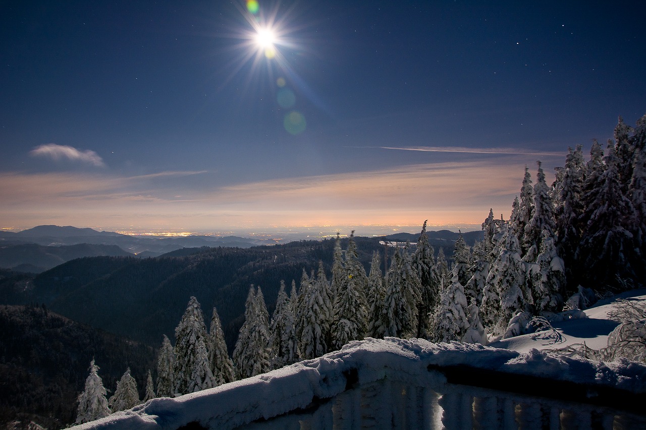 rheinebene at full moon night photograph snow free photo