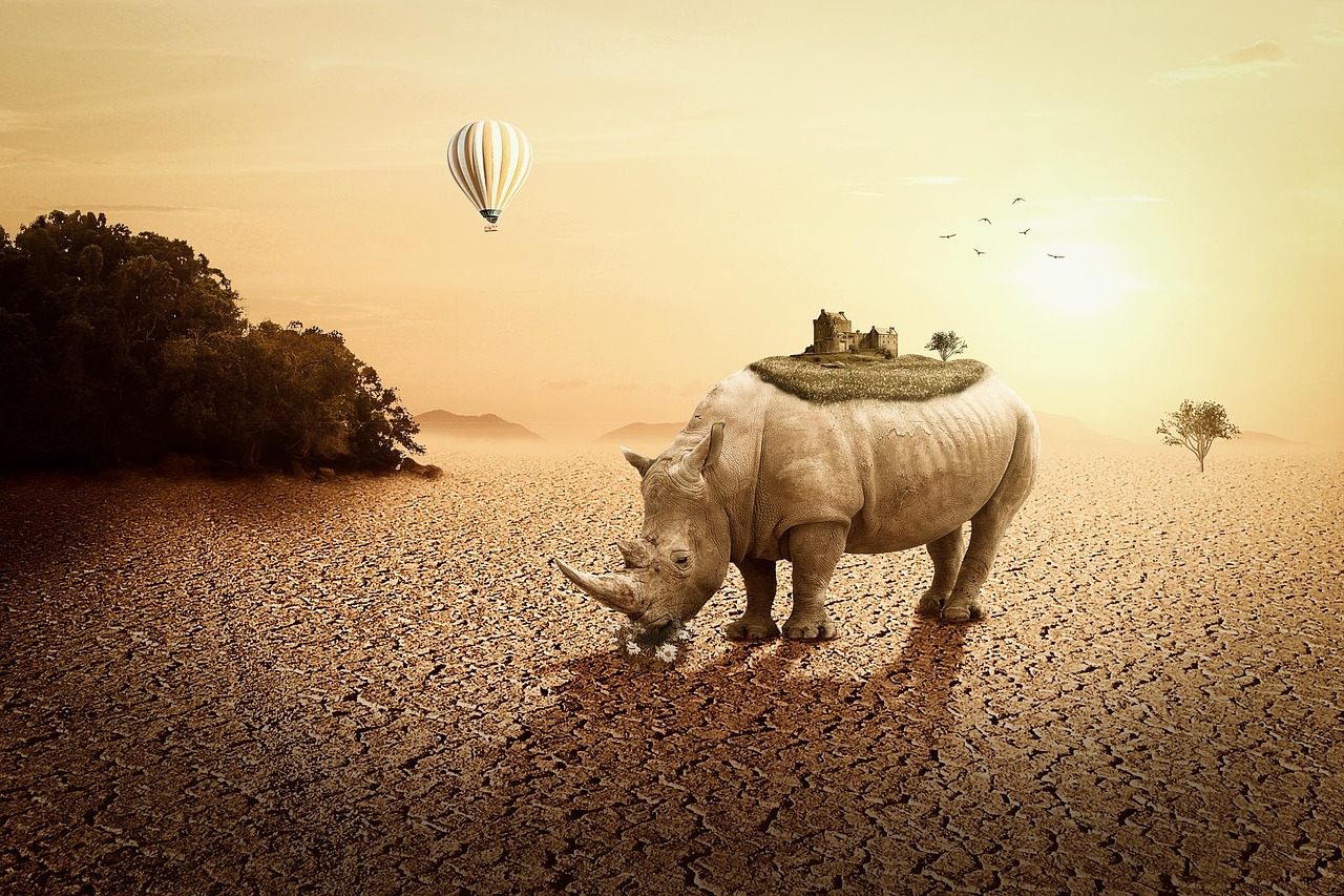 rhino landscape mystical free photo