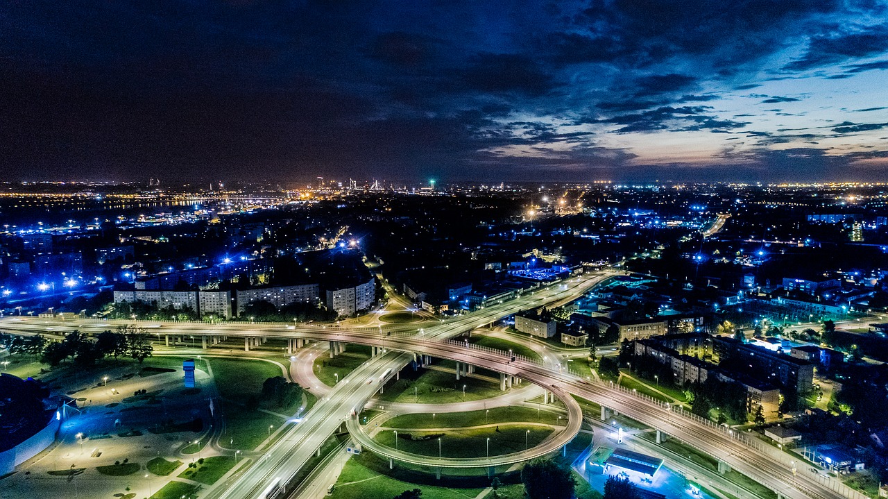 riga aerial view night free photo