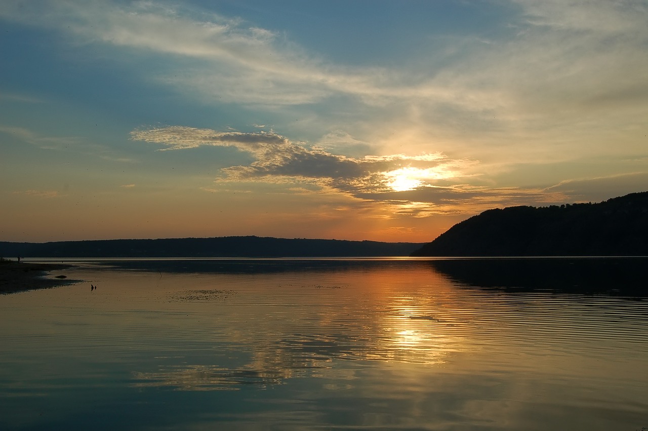 river at sunset evening shore free photo