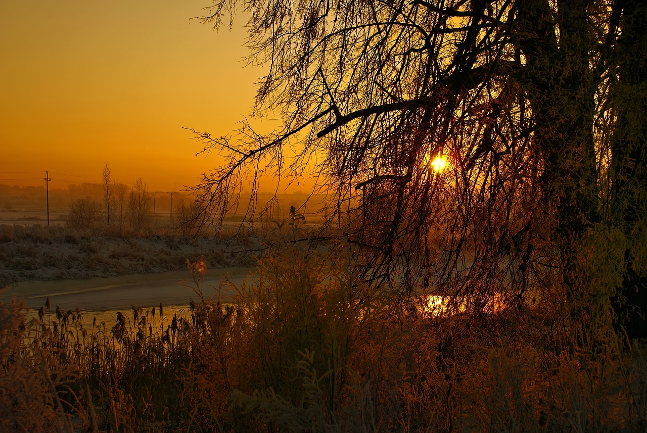 river winter sunset free photo